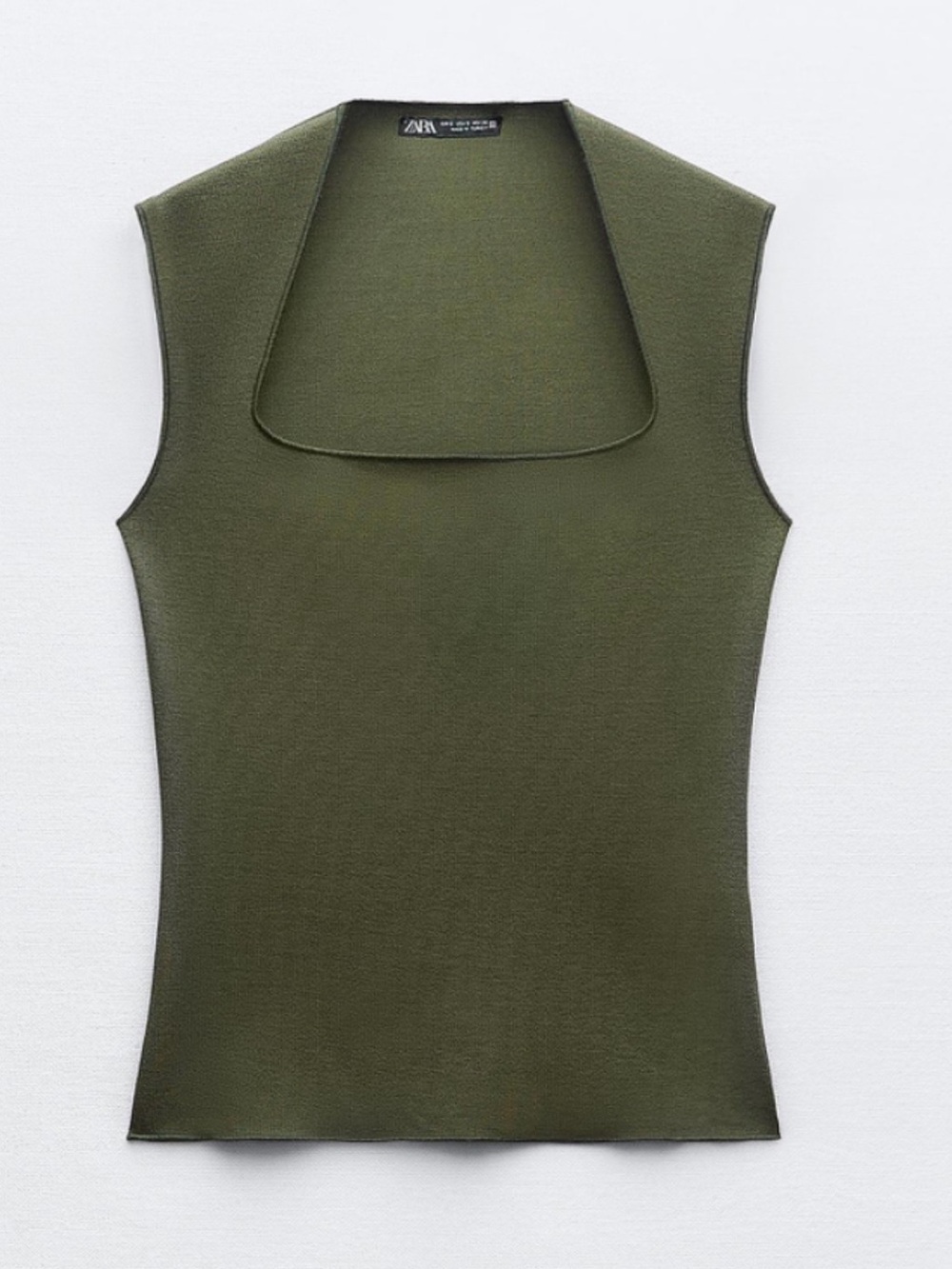 Zara Square Neck Women’s Olive Green Sleeveless Knit Top Medium